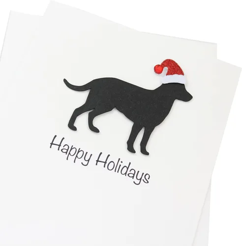 Vista 2 de Black Labrador Retriever - Tarjetas de Navidad (10 unidades), hechas a mano, base blanca, perro con sombrero de Papá Noel Negro