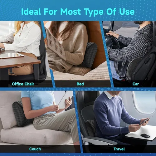 Vista 6 de Almohada de apoyo lumbar para silla de oficina, almohada lumbar de automóvil, cojín de respaldo de espuma viscoelástica con malla 3D transpirable