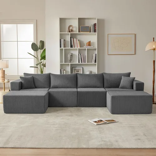 Vista 2 de Sofá deshuesado de 121 pulgadas, sofá en forma de U, sofás seccionales para Gris