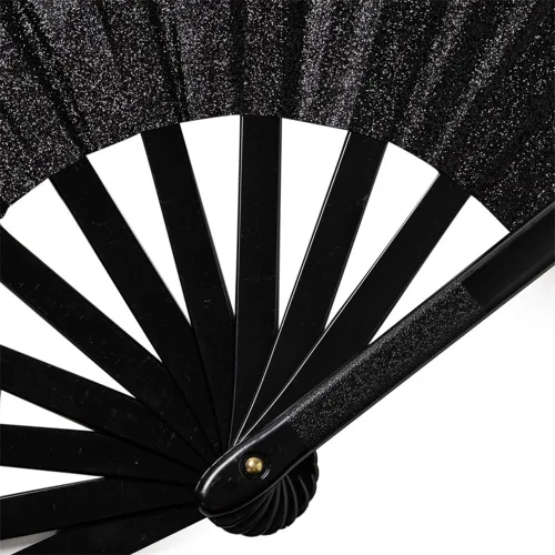 Vista 5 de Paquete de 2 ventiladores de mano plegables grandes para fiestas, abanico de mano con purpurina para festivales, ventilador de mano plegable grande