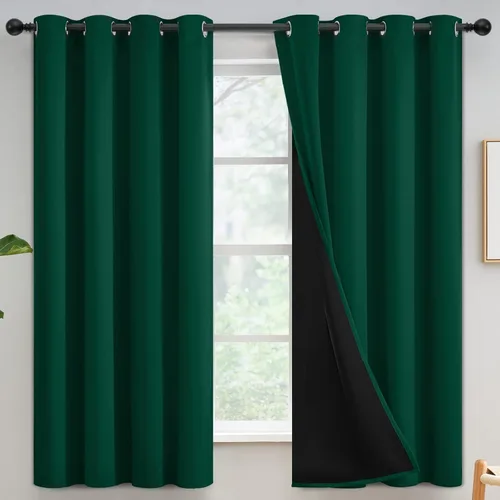 Vista 183 de Yakamok Cortinas negras, cortinas de ventana con aislamiento térmico y eficiencia energética para dormitorio, cortinas opacas completas y cortinas