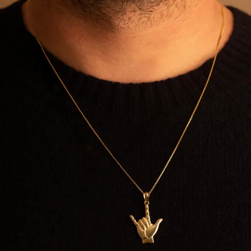 Vista 2 de Gold I Love You American Sign Language ASL Hand Sign Necklace (S/L) 10K or 14K Yellow, Rose, or White Gold Choice of Pendant Only or Chain