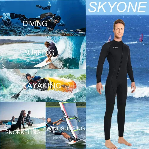 Vista 3 de Trajes húmedos para mujeres y hombres, traje de neopreno de cuerpo completo de 3MM, traje de buceo en agua fría, manga larga, cremallera frontal