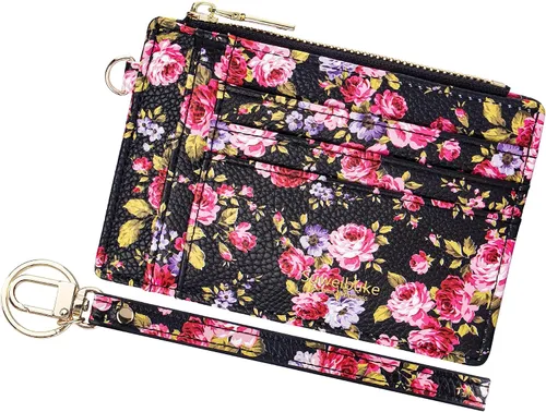 Vista 16 de Cartera delgada para mujer con bloqueo RFID para tarjetas de crédito, porta tarjetas tipo pulsera con cremallera para identificación, cartera