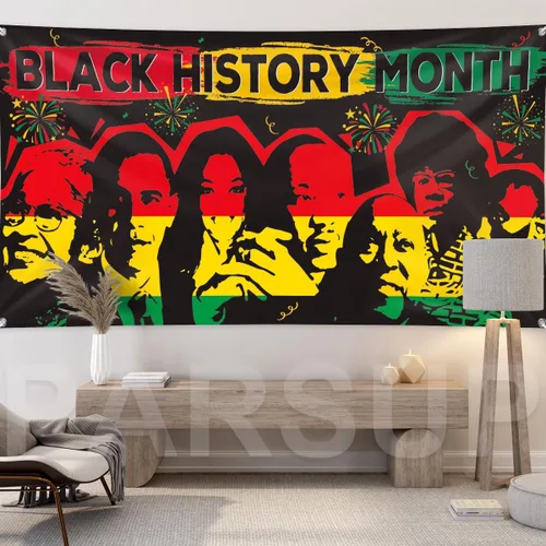 Vista 6 de Pancarta de fondo del mes de la historia negra, 78 x 43 pulgadas, tamaño grande, pancartas de fondo rojo, naranja y verde, suministros de decoración
