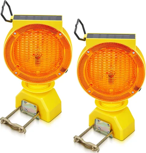 Vista 7 de 2 luces solares intermitentes de tráfico, luces solares de advertencia industrial, advertencia de tráfico, barricada, señal, intermitente, 2 caras