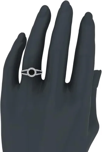 Vista 2 de Anillo de compromiso con halo de diamantes negros de 1,40 quilates, peso total de 14 quilates, acabado en oro blanco