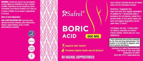 Vista 2 de Safrel Supositorios vaginales de ácido bórico, 100% puro, fabricados en Estados Unidos, apoyo de salud íntima, salud vaginal y pH, control de olores