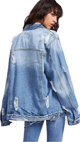 Vista 2 de Chaqueta Floerns de jeans informal de manga larga desgastada para mujer