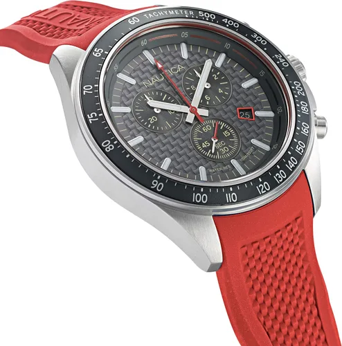 Vista 2 de Nautica NAPOBS111 Ocean Beach - Reloj de pulsera de silicona para hombre color grisgrisrojo Rojo