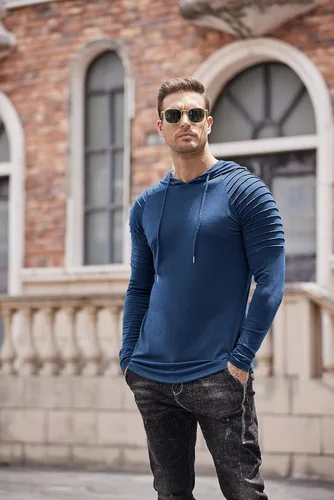 Vista 2 de COOFANDY Sudaderas con capucha atléticas para hombre, ligeras, plisadas, manga raglán