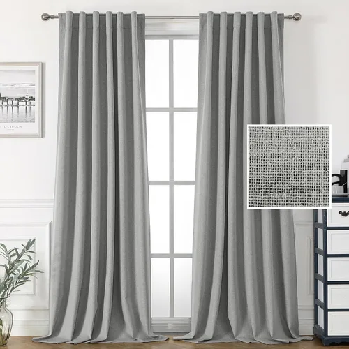 Vista 21 de H.VERSAILTEX Cortinas 100% opacas con aspecto de lino para dormitorio, cortinas de bloqueo de luz con doble cara de lino con pestaña trasera