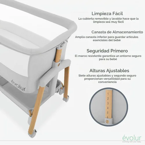 Vista 3 de évolur Lullaby - Moisés portátil con ruedas, cama de noche ajustable, laterales de malla transpirable, cesta de almacenamiento grande, fácil