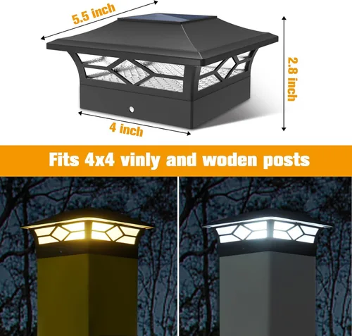 Vista 5 de Luces Solares para Tapas de Postes Exteriores Paquete de 4, Impermeables, Alimentadas por Energía Solar, Luces para Postes de Terraza y Valla
