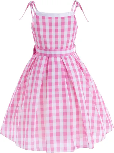 Vista 3 de SHELOVESIT Pink Costume for Girls, Doll Movie Cosplay Outfit, Pink Birthday Dress for Kids Party Dress Up