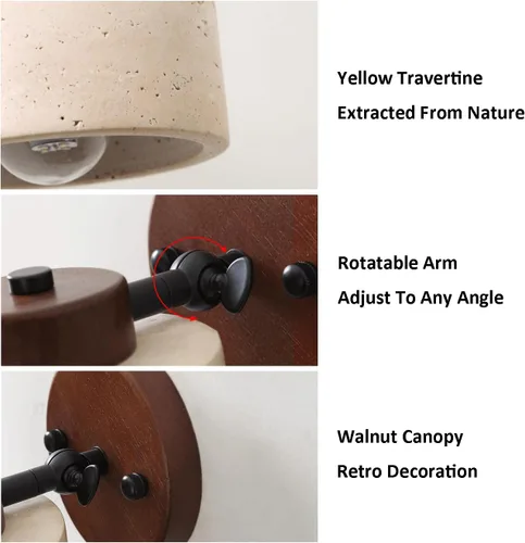 Vista 5 de Aplique de pared ajustable de piedra natural - Lámpara de baño de mármol con cableado directo, lámpara rústica de estilo campestre, iluminación
