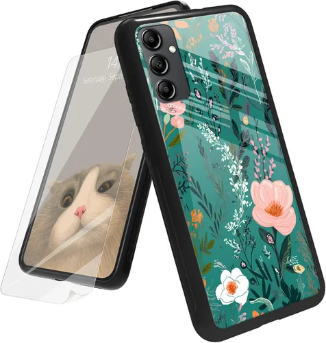 Vista 181 de Funda para Samsung Galaxy A12 5G con protector de pantalla, parte trasera de vidrio templado + TPU de silicona suave que absorbe los golpes
