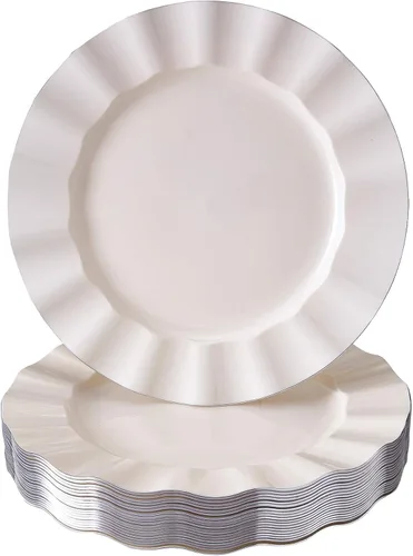 Vista 18 de Silver Spoons Platos de postre desechables 10 piezas Platos de plástico resistente Elegante aspecto fino de porcelana Velo, marfil