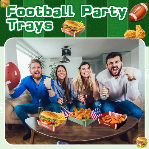 Vista 6 de Sawysine Paquete de 36 platos de fútbol grandes para fiestas de fútbol, bandejas de papel de 5 libras, nachos, botes de comida, cuencos desechables