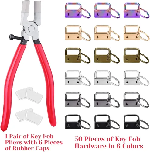 Vista 2 de shynek - 50 piezas de accesorios para llavero de 1 pulgada con herramienta de alicates para llavero y abrazadera de muñeca, Varios