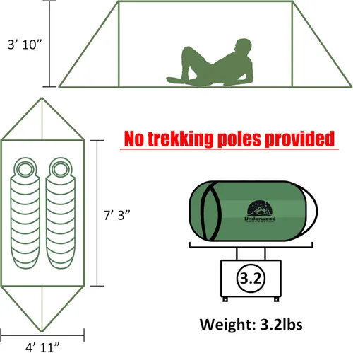 Vista 3 de 2-Person Trekking Pole Tent for Backpacking - Ultralight A-Frame Backpacking Tent, Two Person Waterproof Hiking Tent for Camping, Lightweight