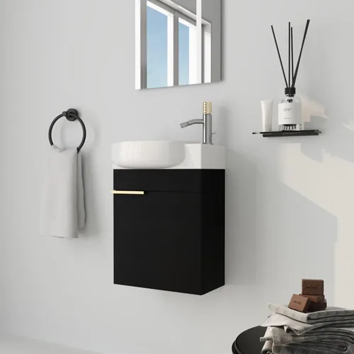 Vista 10 de Tocador de baño flotante de 12 pulgadas con fregadero, tocador de pared de 12 pulgadas, tocador de esquina, con 1 puerta y lavabo de cerámica