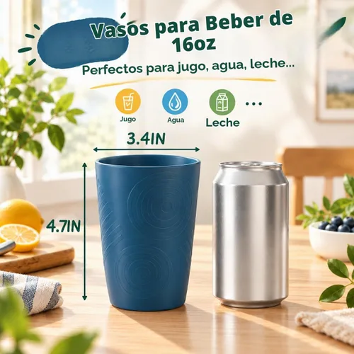 Vista 2 de Vasos de paja de trigo de 16 onzas, vasos de plástico