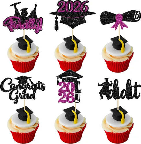 Vista 12 de Gyufise 1 paquete de decoración de pastel de graduación 2025 con purpurina de felicitaciones clase de 2025, decoración de pastel de diploma 2025