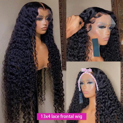Vista 4 de Pelucas de cabello humano con encaje frontal de onda profunda 13x4 HD, malla frontal transparente, para mujeres, rizada, húmeda y ondulada, sin Onda
