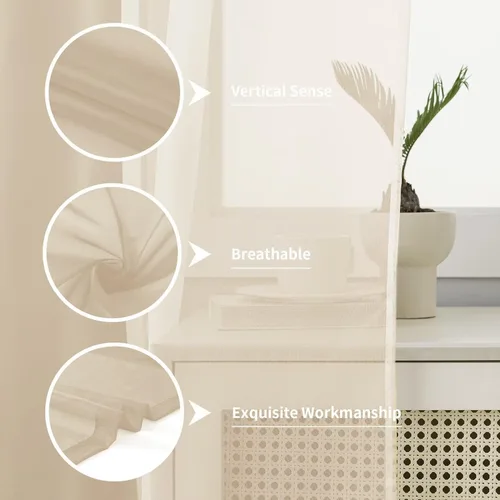 Vista 5 de 2 paneles de cortinas semitransparentes de 84 pulgadas de largo, con bolsillo para cortinero, tratamiento de ventana para sala de estar, dormitorio