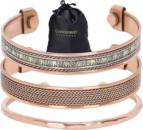 Vista 10 de Coppervast Pulseras de cobre para hombre y mujer Juego de 3 con bolsa de regalo Hecho a mano 100% cobre