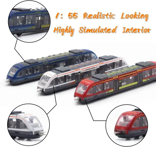Vista 2 de Crelloci Juego de 3 trenes bala, tren de juguete de alta velocidad vinculado Lotomotora, modelo de automóvil de aleación fundida, metro deslizante
