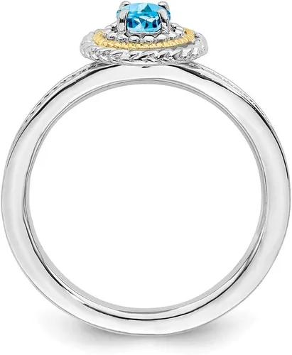 Vista 2 de Anillo de plata de ley 925 maciza y oro amarillo de 14 quilates apilable de plata de ley 925 con topacio azul