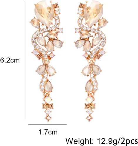 Vista 5 de Caiyao Aretes colgantes con diamantes de imitación para mujer, de cristal brillante, para novia, dama de honor, boda, aretes largos y coloridos