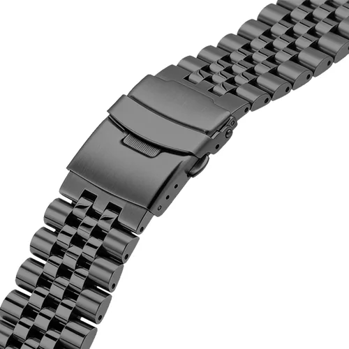 Vista 3 de Correa de Brazalete de Reloj de Acero Inoxidable de Plata Sólido 3D Super Cepillada y Pulida, 20mm 22mm 24mm, Hebilla de Doble Despliegue de Negro