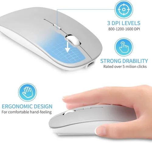 Vista 4 de ElizaHelen Wireless Bluetooth Mouse, Dual Mode Slim Rechargeable Wireless Silent Mouse, 2.4G Portable USB Optical Wireless Computer Mice with USB