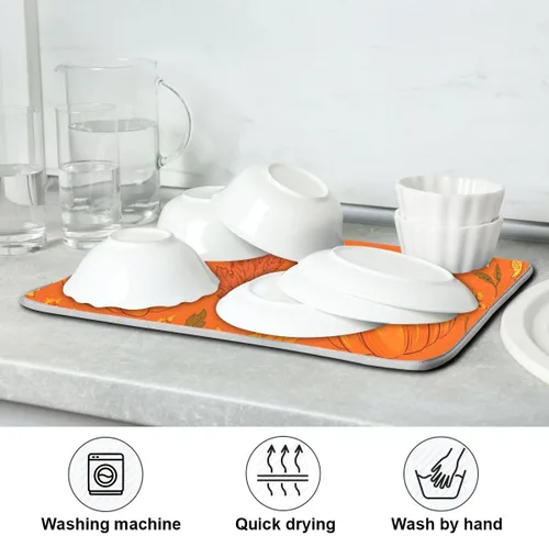 Vista 7 de Tapete de secado de platos de otoño de calabaza y arce de 16 x 18 pulgadas, absorbente para platos de otoño, protector para cocina de secado rápido