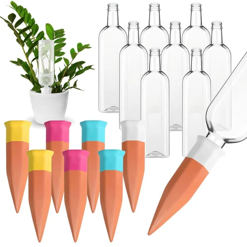 Vista 9 de Ziliny Paquete de 4 dispositivos de picos de riego de terracota, picos de riego automático para plantas con botellas de vino de plástico de 25