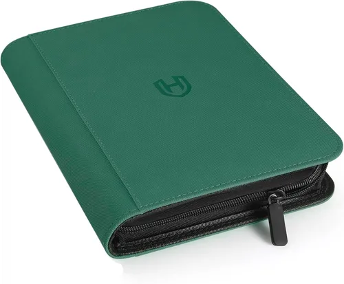 Vista 17 de Carpeta de tarjetas de 4 bolsillos con cremallera, 288 bolsillos para tarjetas comerciales Premium PU Cover, Side Loading, Ringless Card Binder