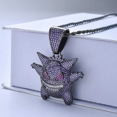 Vista 4 de KMASAL Jewelry Men Hip Hop Iced Out Bling CZ Diamond Vampire Mask & Bull Pendant 18K Gold and Silver Plated with 24 Inch Rope Chain