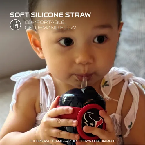 Vista 5 de Smilo Vaso con popote de Arizona Cardinals con licencia oficial de la NFL, para bebés y niños pequeños, con popote de silicona ponderado y capacidad