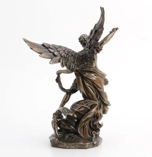 Vista 6 de Figura de bronce fundido en frío de 10.25 pulgadas de San Miguel en demonio con espada