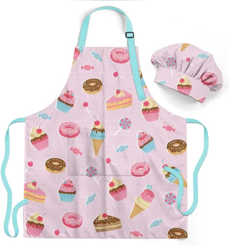 Vista 22 de SANDJEST Juego de delantal para niños con gorro de chef, regalos de delantal de cocina Alfabeto