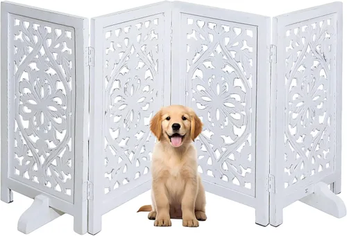 Vista 27 de Puerta independiente para mascotas para perros, puerta plegable de madera para perros para casa, puerta interior para perros para escaleras