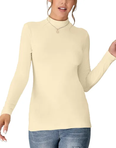 Vista 6 de Camiseta Top sin Mangas de Manga Larga para Mujer, Cuello de Tortuga Simulado, Básica, Ajuste Elástico, Suéter Ligero, Camisa Entallada Verde militar