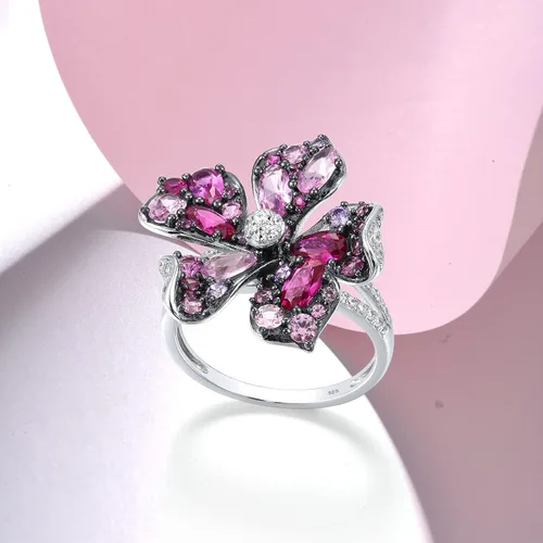 Vista 3 de Santuzza Anillo de plata de ley con piedras preciosas para mujer