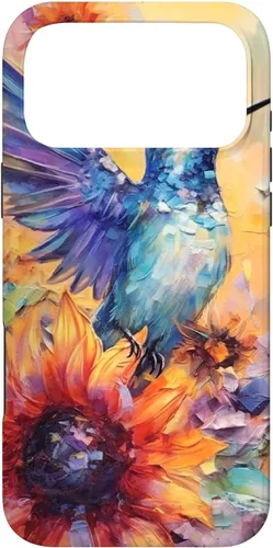 Vista 22 de Colorful Watercolor Sunflower Nature Purple Blue Hummingbird Case for iPhone 17