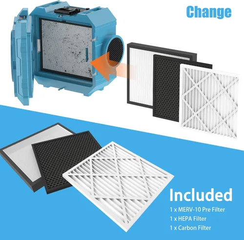 Vista 9 de Depurador de aire Hepa 800CFM con filtración de 4 etapas, máquina de aire negativo apilable, purificador de aire comercial con filtros