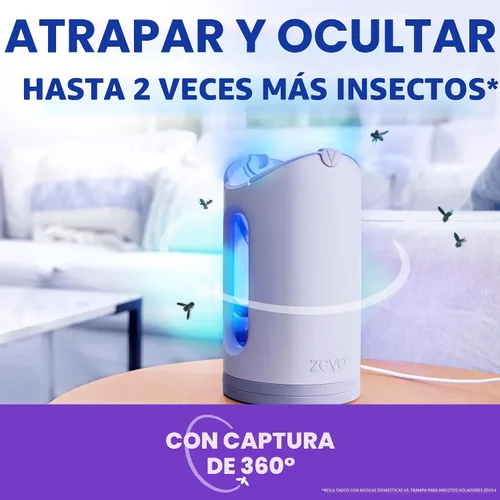 Vista 6 de Zevo MAX - Atrapa insectos y trampa para moscas para interiores, trampa de insectos voladores para mosquitos, moscas domésticas y de la fruta, uso
