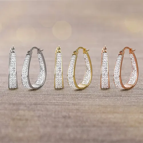Vista 3 de Devin Rose Oval Inside Outside Hoop Earrings for Women Faceted Sparkle Crystals